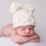 039 ($30) Newborn Baby Aran Natural Double Pom Pom Beanie