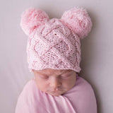 039 ($30) Newborn Baby Aran Pink Double Pom Pom Beanie Hat