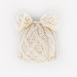 039 ($30) Newborn Baby Aran Natural Double Pom Pom Beanie