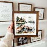 044 ($40) Watercolour Lake View Framed Wood Sign
