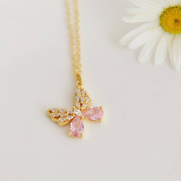 006 ($50) Pink Butterfly Crystal Necklace