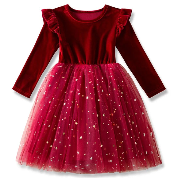 233 ($48) Red Velvet Dress with Star Tulle