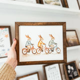 044 ($42) Bunnies on Bikes Framed Sign | Spring Sign