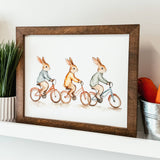 044 ($42) Bunnies on Bikes Framed Sign | Spring Sign