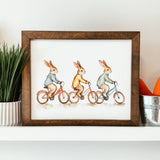 044 ($42) Bunnies on Bikes Framed Sign | Spring Sign