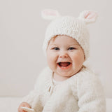 039 ($34) Bunny Ears White Beanie Hat Baby & Kids