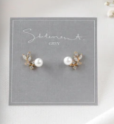 011 ($37) Statement Grey - Earrings - Crystal Leaf