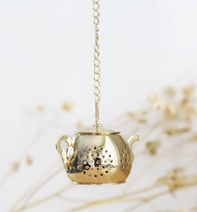 054 ($15) Eco Beige - Gold Teapot Tea Infuser