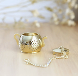 054 ($15) Eco Beige - Gold Teapot Tea Infuser