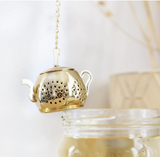 054 ($15) Eco Beige - Gold Teapot Tea Infuser