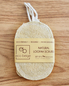 054 ($11) Eco Beige - Natural Loofah Scrub Set