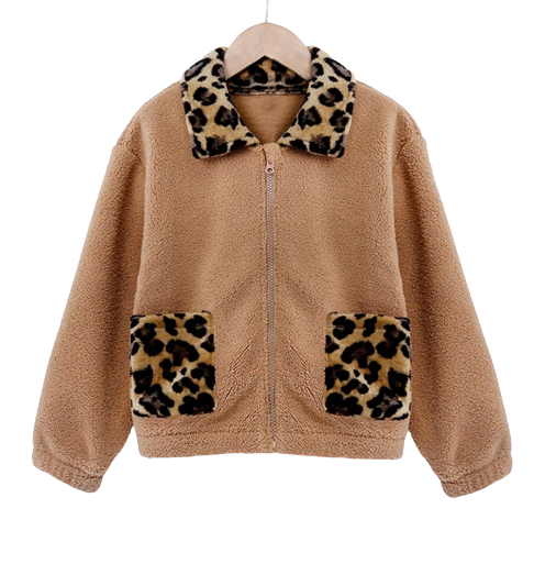 233 ($38) Sherpa Cheetah/Brown Zip Sweater