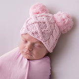 039 ($30) Newborn Baby Aran Pink Double Pom Pom Beanie Hat