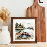 044 ($40) Watercolour Lake View Framed Wood Sign