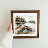 044 ($40) Watercolour Lake View Framed Wood Sign