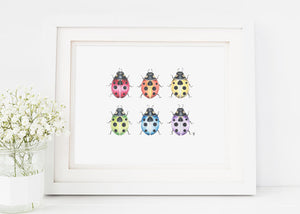 205 ($18) Print - Rainbow of Ladybugs Polka Dot