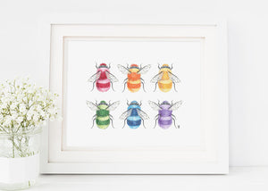 205 ($18) Three on the Treetop - Print - Rainbow Bees