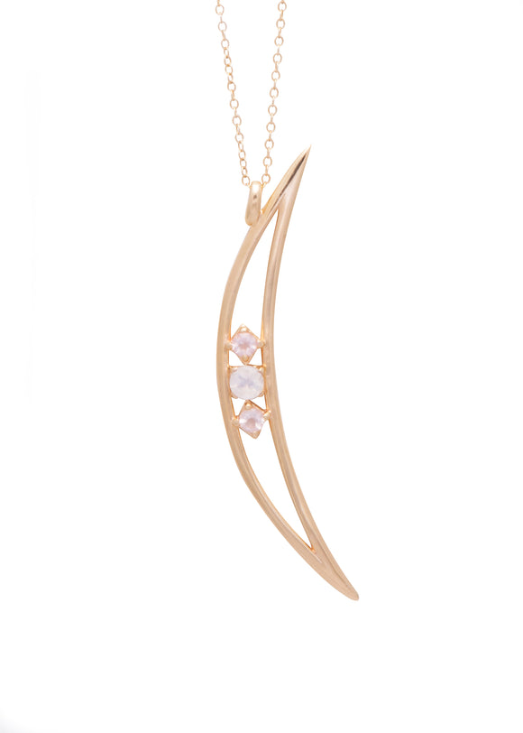 025 ($110) Crescent Moon Necklace - Gold - Moonstone and Rose Quartz