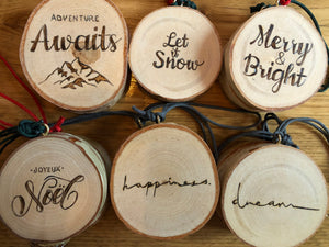 000 ($16) Ornament - Words Wood Burned