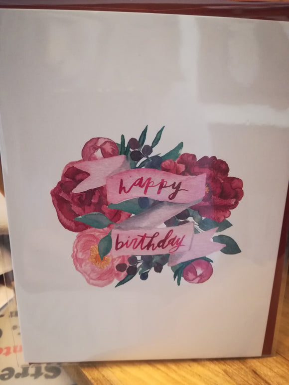 134 ($6) Happy Birthday (Flowers w Ribbon)