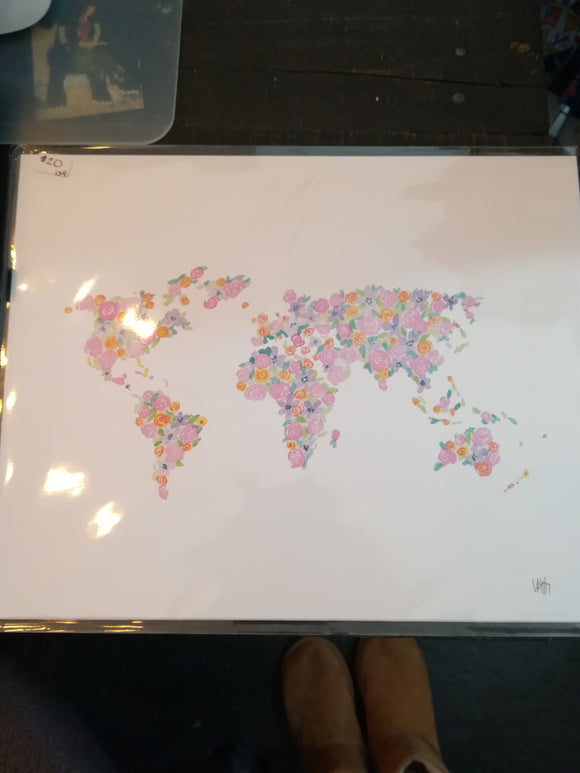 134 ($20) World Map (Flowers) - Print