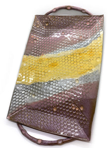 112 ($48) Tray - Honeycomb with Handles - Yellow Purple Grey