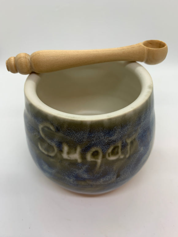 112 ($24) Sugar Bowl with Spoon – White and Blue