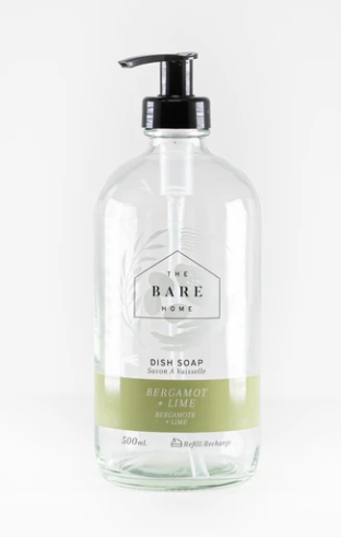 050 ($5) EMPTY 500ml Dish Soap Glass Pump Bottle - Bergamot + Lime