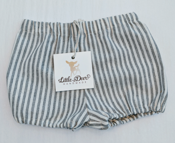 140 ($22) Linen Shorts - Grey & White Pinstripe - 0-6mths