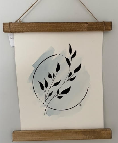 141 ($30) Watercolour - Leaves in circle