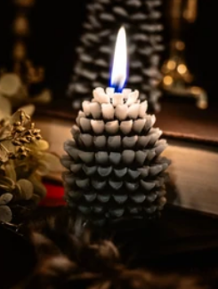 018 ($15) Pinecone Beeswax Candle - Black