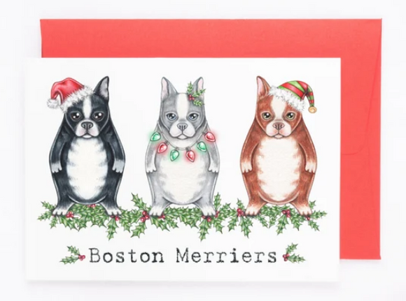 205 ($7) Holiday Card - Boston Merriers