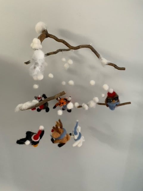 239 ($80) Mobile - Felted Winter Animals